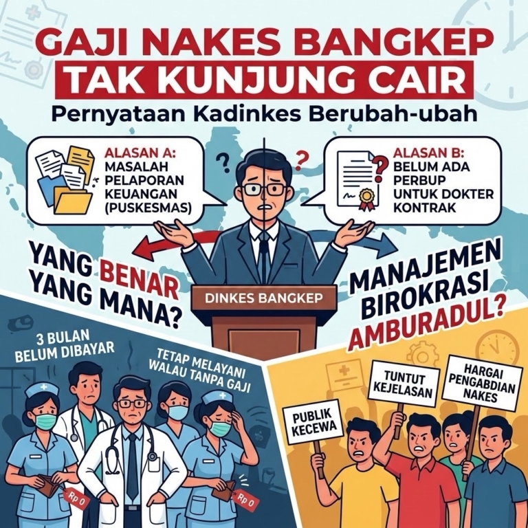 Gaji Nakes Bangkep Tak Kunjung Cair, Pernyataan Kadinkes Berubah-ubah – Publik: “Yang Benar Yang Mana?”