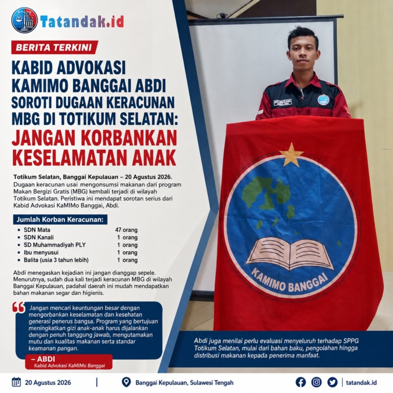 Kabid Advokasi KaMIMo Banggai Abdi Soroti Dugaan Keracunan MBG di Totikum Selatan: Jangan Korbankan Keselamatan Anak