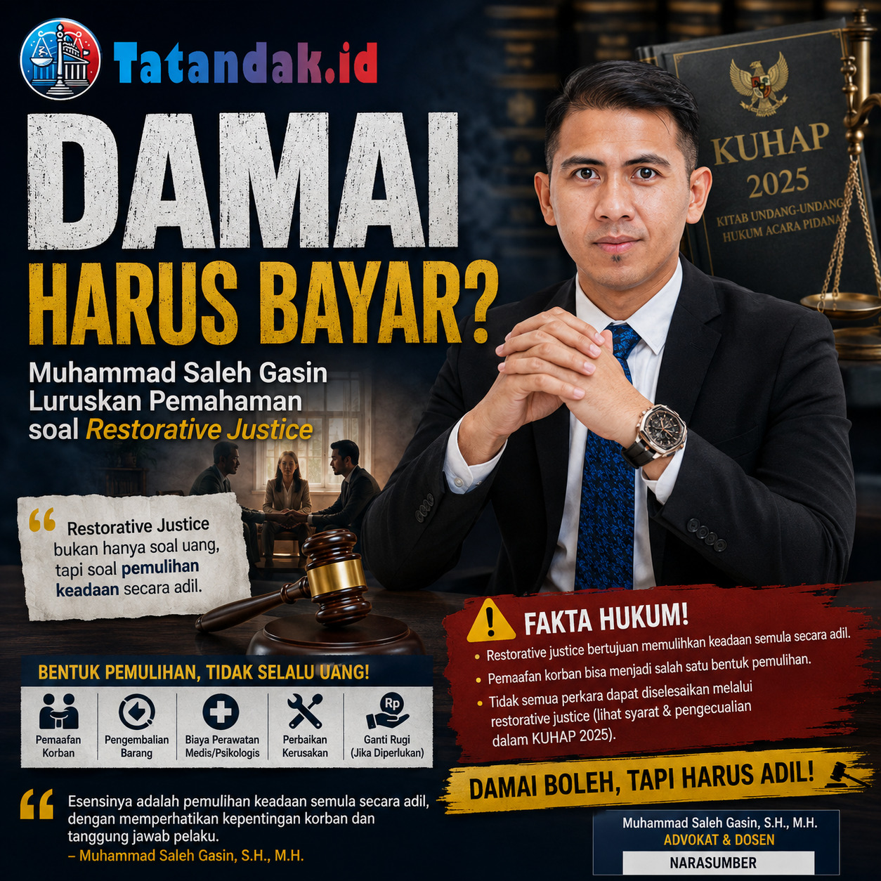 Damai Harus Bayar? Muhammad Saleh Gasin Luruskan Pemahaman soal Restorative Justice