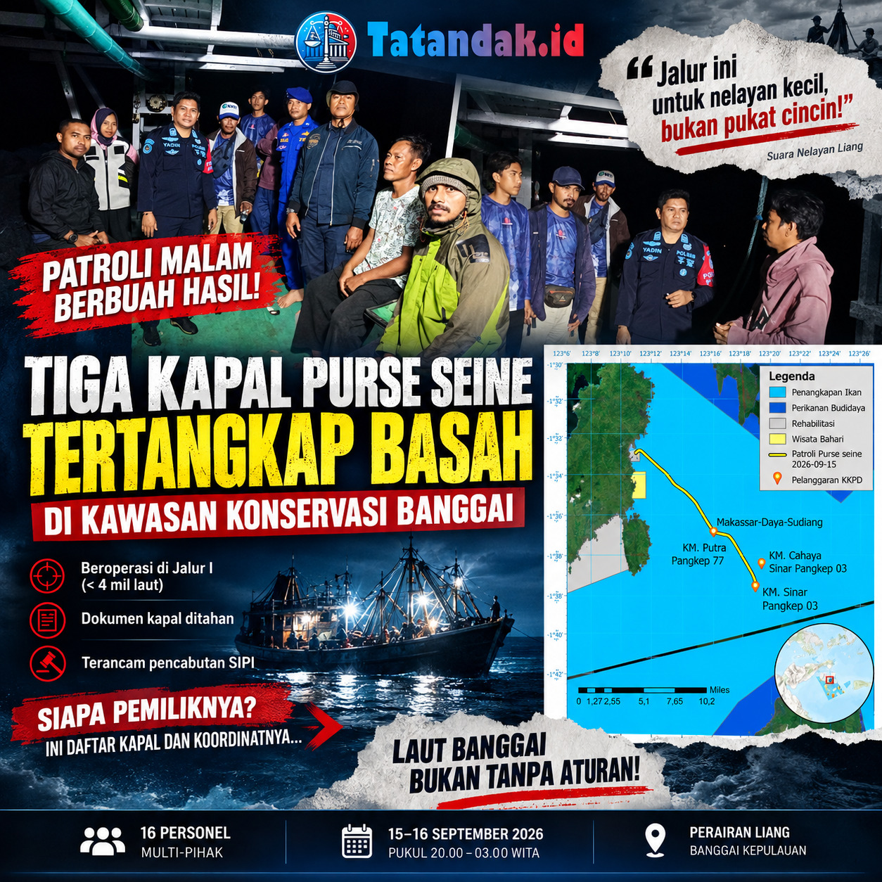 Patroli Gabungan Amankan Tiga Kapal Purse Seine di Jalur I Kawasan Konservasi Banggai, Tindak Lanjut Petisi Nelayan Liang dan Ancaman Pencabutan SIPI