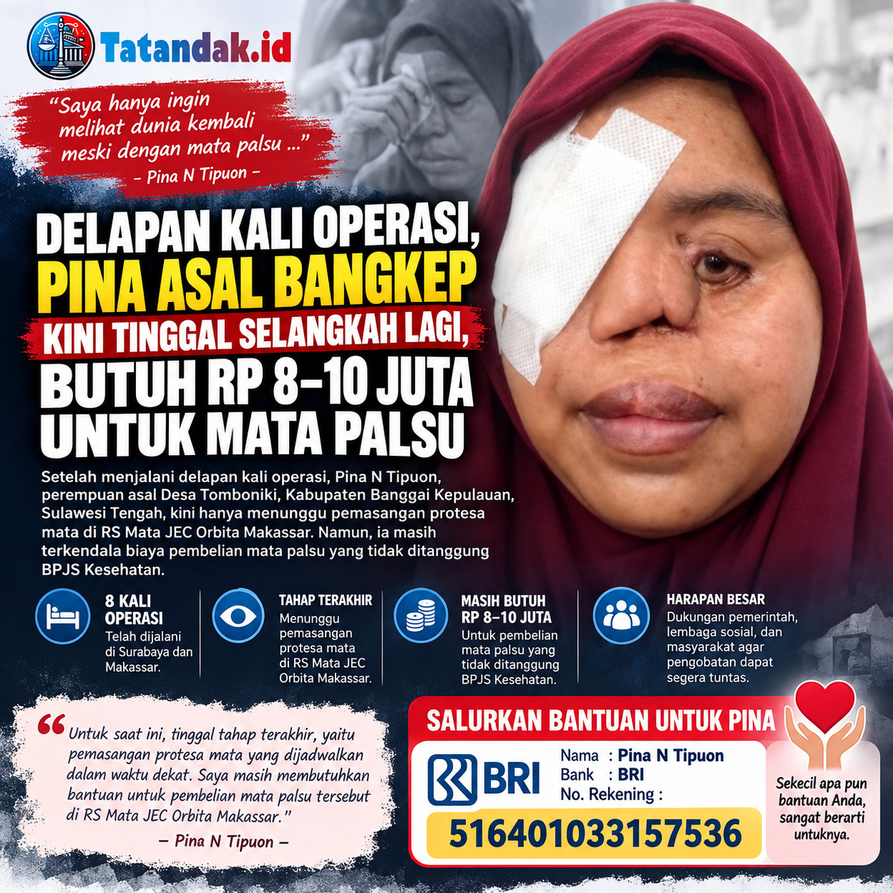 Delapan Kali Operasi, Pina Asal Bangkep Kini Berjuang Beli Mata Palsu: Butuh Rp 10 Juta untuk Menuntaskan Pengobatan